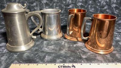 Wilton columbia copper, pewter steins