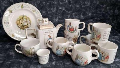 Wedgwood peter rabbit mugs teapot and plate