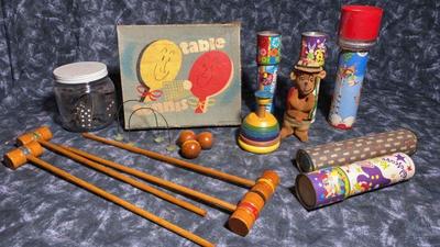 Vintage table tennis mini croquet set, kaleidoscope and more