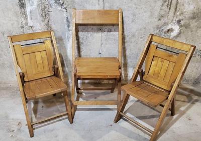 Slat wood folding chairs adult and 2 children's