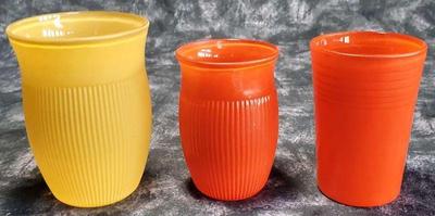 Mid century hazel atlas yellow and red tumbler juice glasses
