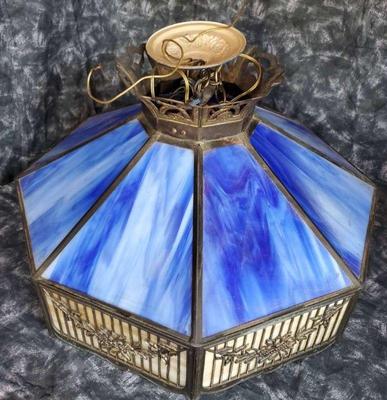 Blue stained glass hanging light