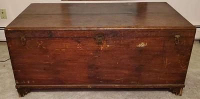 Large cedar lined antique wooden storage trunk