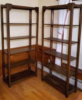 Matching pair 5 tired book shelf units