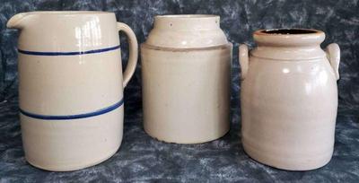 Vintage and antique stoneware crock jug, pitcher