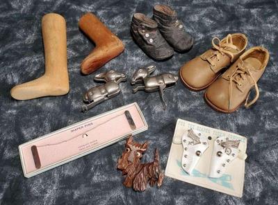 Sterling and novelty diaper pins baby shoes, blanket clips