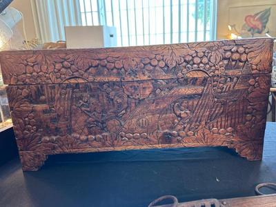 Small sized hand carved trunk