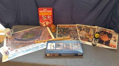 Miscellaneous baseball memorabilia with advertisement