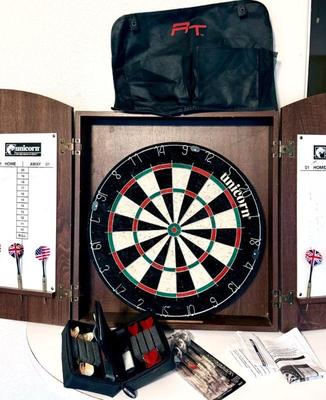 Dart board darts and unicorn wall dart box