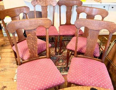 6 tiger oak side chairs with clawhoof feet legs