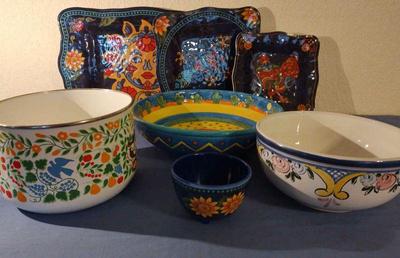 Brightly colored dishes