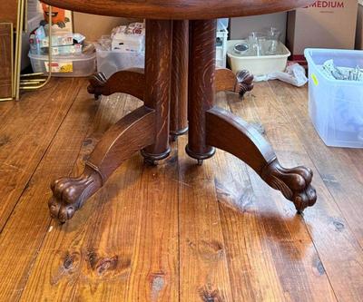 Antique tiger oak table claw feet with leaves