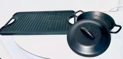 Cast iron griddle and lodge skillet