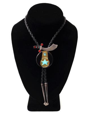 Lot 181 zuni handmade bolo tie turquoise, jet & mother of pearl