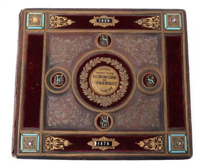 Lot 203 enamel jewel mounted wedding book, dated 1828 1878