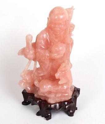 Lot 331 rose quartz chinese shu lao carved statue