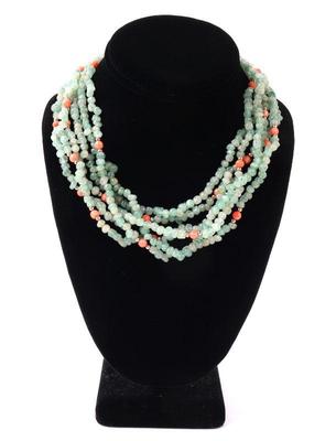 Lot 169 gorgeous chinese mottled green jade coral necklace