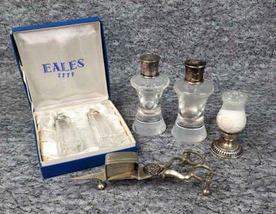 Crystal salt pepper, weighted sterling, candle snuffer
