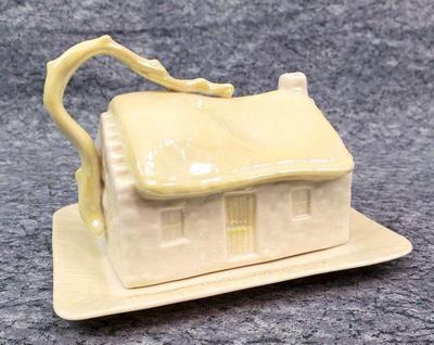 Belleek cottage shaped butter dish
