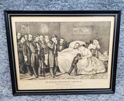 Death of president lincoln engraving print
