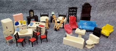 1960 s ideal melamine dollhouse furniture, & bendy family