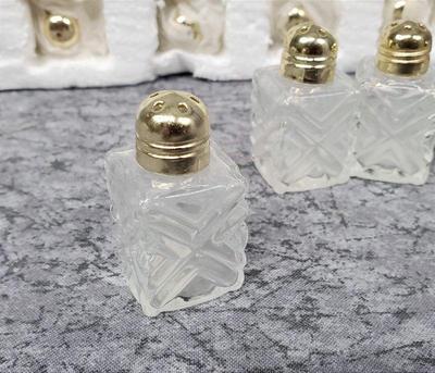 16 gold toned cap crystal salt pepper shakers