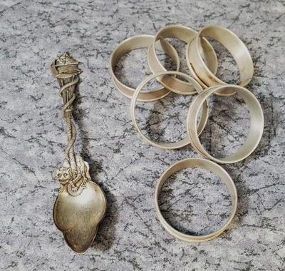 Antique sterling salem witch spoon lullaby sterling napkin rings