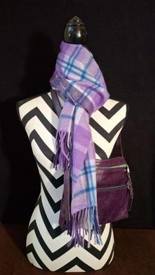 Authentic Hobo Leather Purse And Purple Plaid Nordstrom Cashmere Scarf
