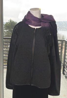 Eileen Fisher Charcoal Gray Wool/Leather Jacket * Size L * Nordstrom Cashmere Scarf
