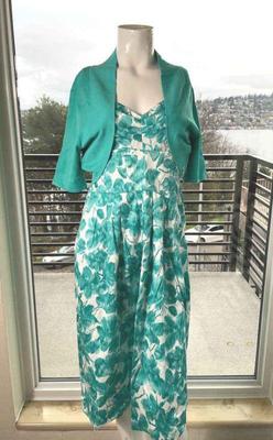 Donna Rico Aqua Print Sleeveless Dress and Shrug * 14
