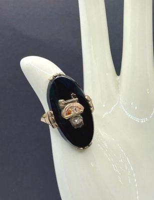 Vintage 14K Yellow Gold Setting with Black Onyx Fraternal Order Ring * Size 7 1/4 * TW 8g
