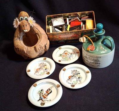 Glenfiddich Highland Still Master's Crock * Trader Vic Ashtrays * Match Collection *
