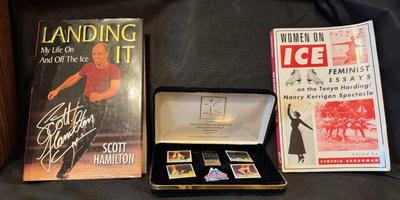 Figure Skating Books & Pins * ‘Landing It ‘ Signed By Scott Hamilton 1999 * ‘Women On Ice’ 1995 *
