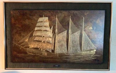 Mid Century Vintage String Art Nautical Ship
