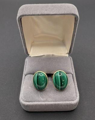 Malachite set in 14K Gold Member Cufflinks * 1/20 14K GF Toggle & Post
