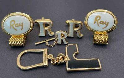 Men’s Cuff Links * R Keychain * RAY * Dante “R” Set With Tie Tack Included
