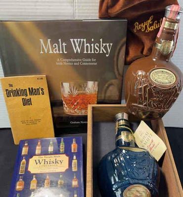 2 Royal Salute Chivas Bros Ceramic Decanters with Bag & Box * Books
