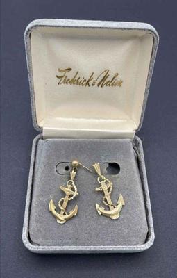 14K Yellow Gold Anchor Pendant * One Matching Pierced Earring * weight =4g total
