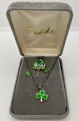 Boxed Sterling Silver Shamrock Pendant * Pierced Earrings
