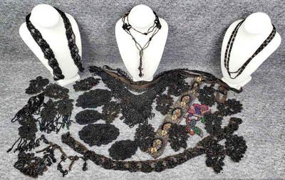 Black bead and lace salvaged victorian beadwork