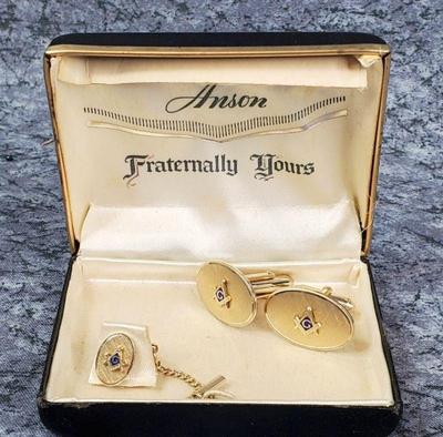 Vintage masonic freemason cufflinks tie tack set