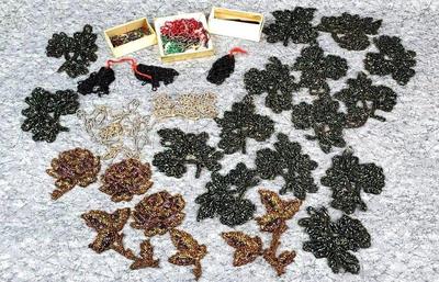Vintage bead work patches and remnant strands
