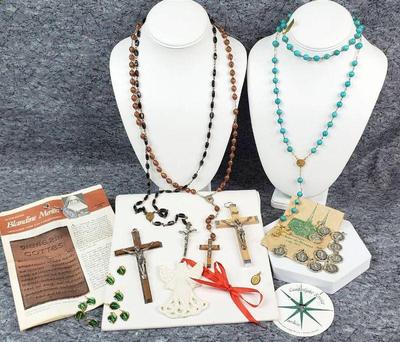 Religious jewelry rosaries, charms