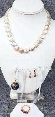14k earrings coin pearls, ring, globe charm