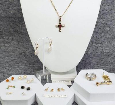 14k gold studs chains, posts