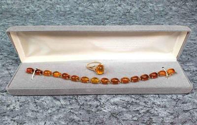 10k amber ring and bracelet set