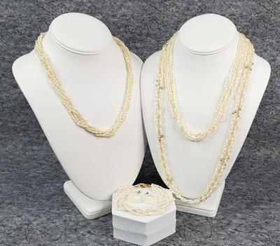 Fresh water pearl necklaces bracelet and earrings