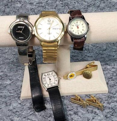 Men s vintage watches, tie clips