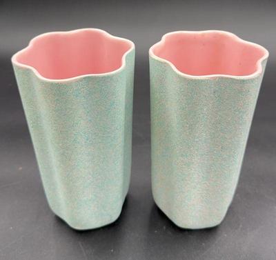2~ Vintage Shawnee Pink & Mint Flecked Vases
