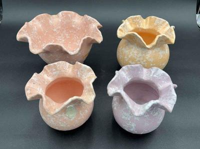 Vintage Shawnee USA ‘Cameoware’ * Pastel Fluted Flower Bowl & Vases
